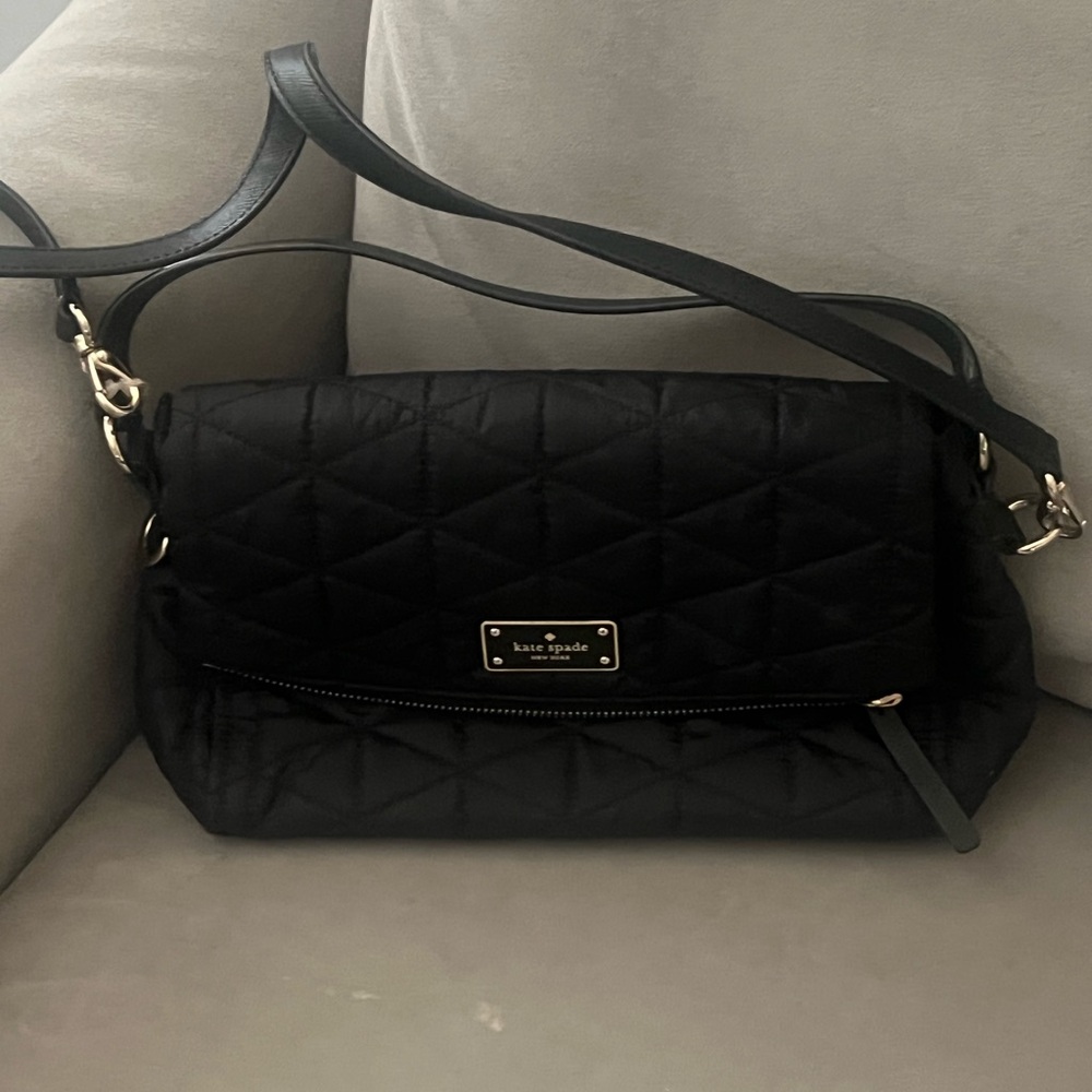 Kate Spade Black Quilted Shoulder Bag with Silver Hardware